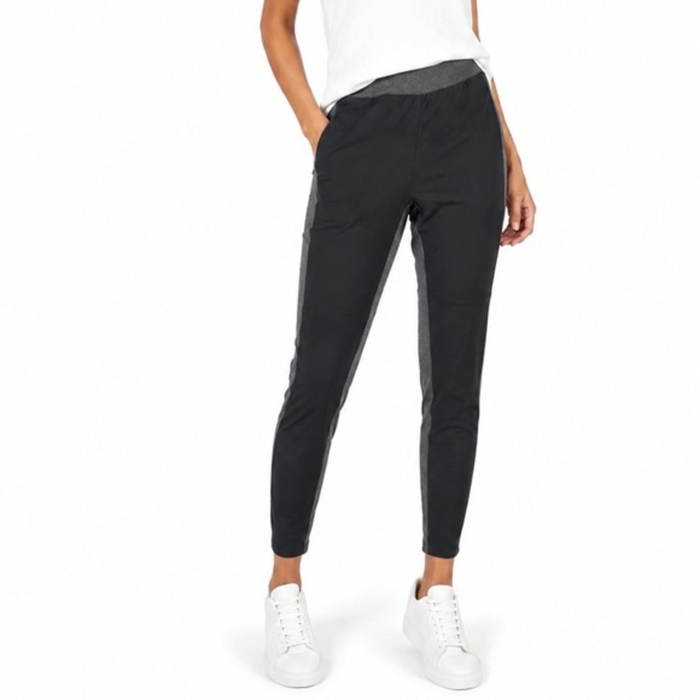 Lou & Grey Black Gray Mixed Media Leggings Pants L Athleisure Chic Comfort 65-33